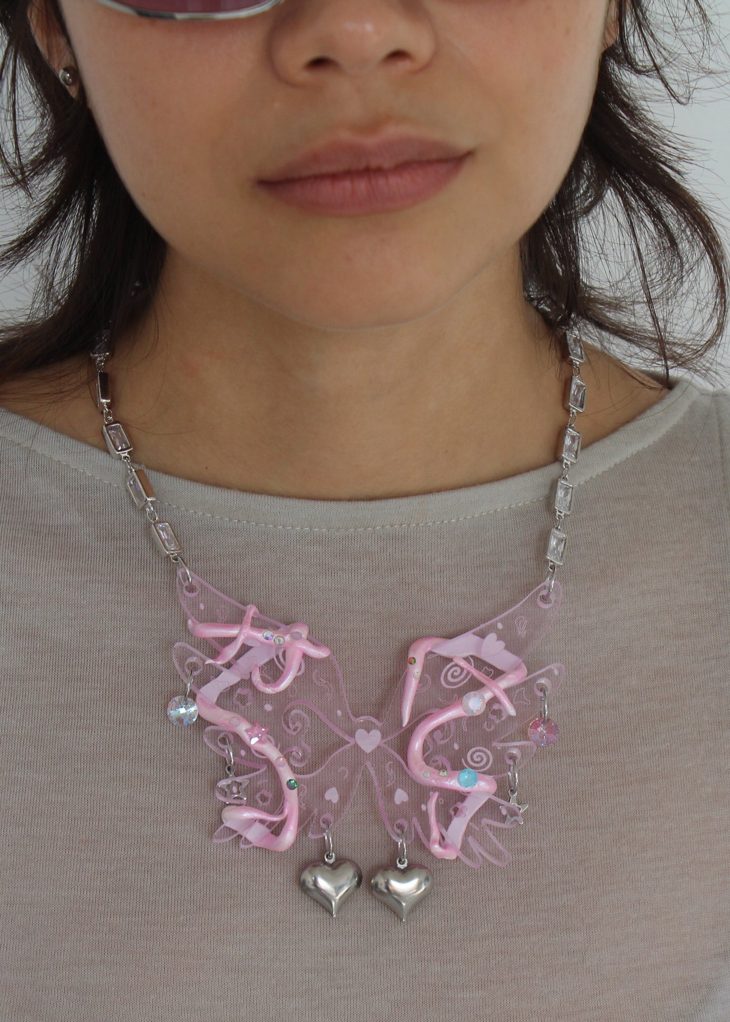 Pink Spiral Butterfly Necklace