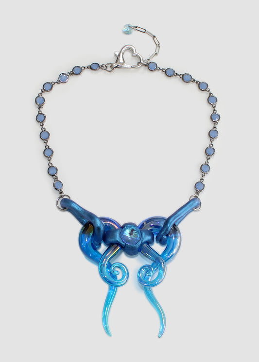 Blue Glass Bow Necklace
