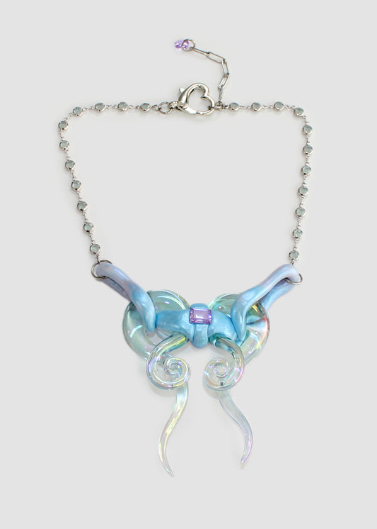Iridescent Glass Bow Necklace