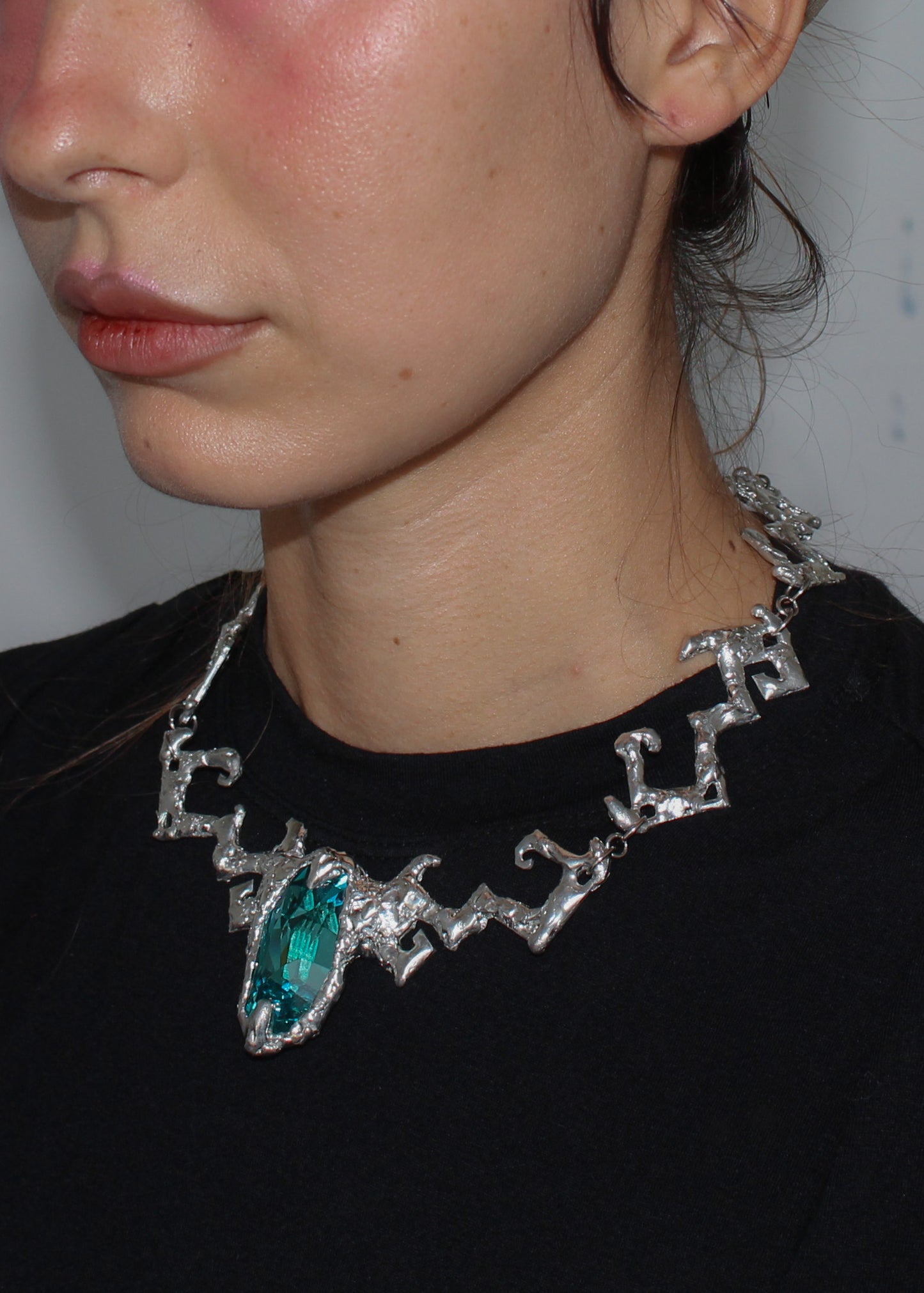 Silver Big Emerald Necklace