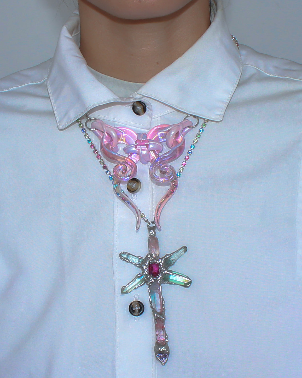 Iridescent Pink Bow Necklace