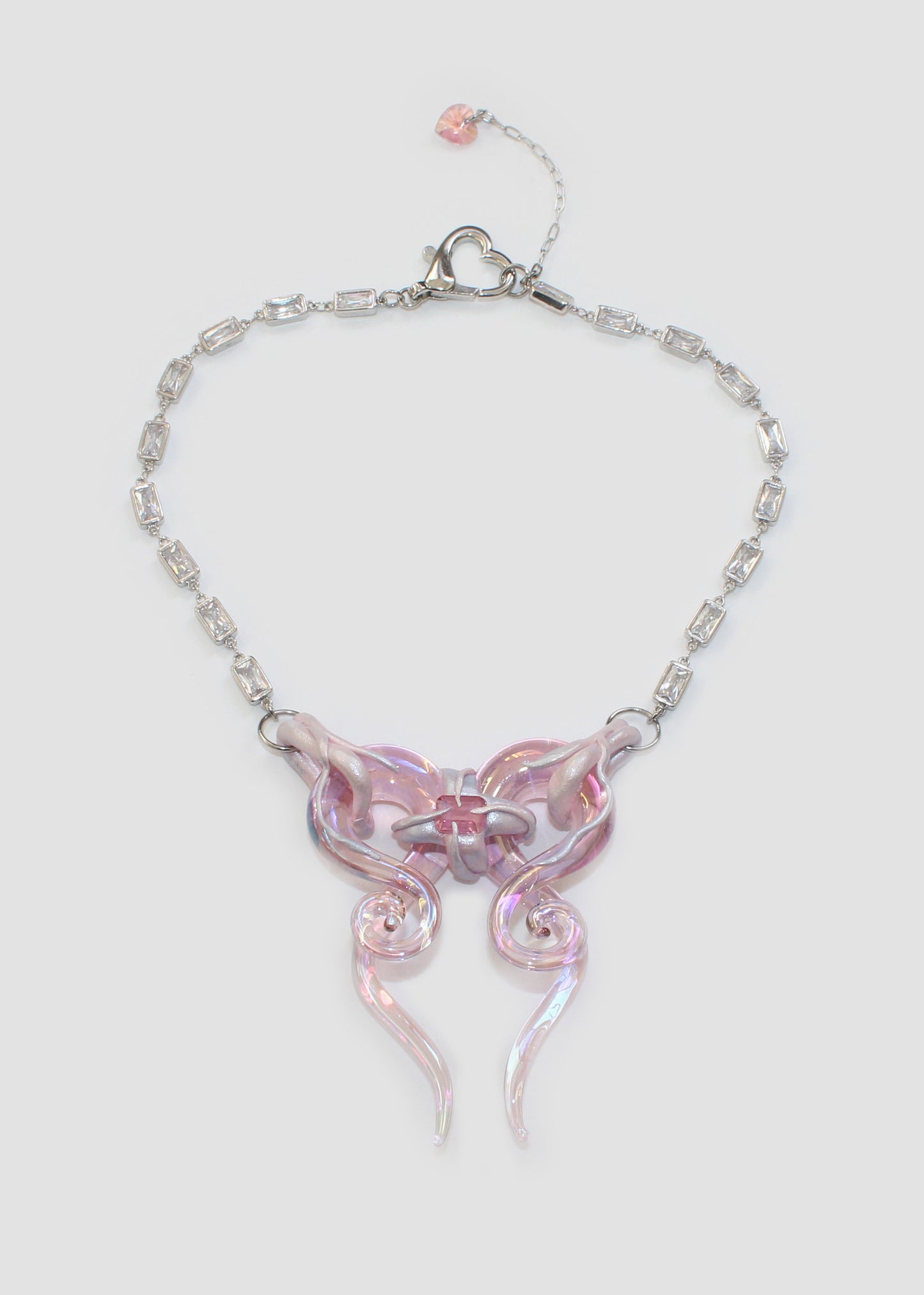 Iridescent Pink Bow Necklace