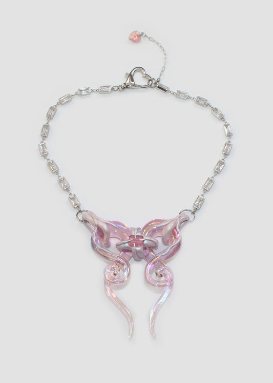 Iridescent Pink Bow Necklace